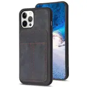 For iPhone 13 Pro Max Frosted Card Bag Phone Case with Holder - Black