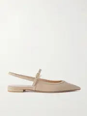 [Gianvito Rossi] Gianvito Rossi - Leather Point-toe Mary Jane Slingback Flats - Sand - IT39 IT 39 Neutrals