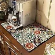 SHGarden Coffee Mat 40 * 60cm Coffee Bar Mat Hide Stain Rubber Backed Absorbent Dish Drying Mat for Kitchen Counter Coffee Bar Accessories Fit Under Coffee Maker Machine Dish Rack SH0041 (Flower 2)
