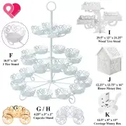 Heart Carriage Cupcake Stand Eyelet Scalloped Cake Dessert Tray White Gold BULK
