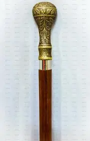 Wooden Walking Cane Stick Antique Brass Designer Long Handle Vintage Victorian