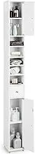 Giantex 180CM Bathroom Tall Cabinet, Slim Freestanding Pantry Cabinet w/ 1 Drawer, 2 Cabinets & 5 Open Shelves, Space-Saving Organizer Narrow Linen Tower, High Storage Cupboard for Living Room (White)