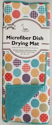 Microfiber Printed Dish Drying Mat, 16"x19", COLORFUL CIRCLES, aqua blue, SL