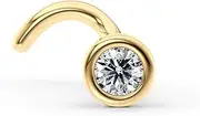 [Lavari Jewelers] 20 Gauge Curved Nose Stud for Women - 14k Yellow Gold Bezel Setting Round Cubic Zirconia Nose Ring - Unisex Hypoallergenic Nostril Piercing Jewelry - 20G Body Piercing for Men