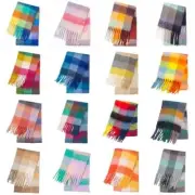 Check Faux Mohair Scarf Tassel Plaid Pashmina Winter Warm Wrap Shawls Women
