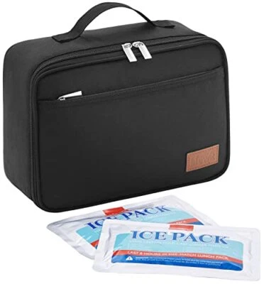 Freezable Lunch Box, Insulated Reusable Lunch Bag with 2 Ice Packs, Mini Black