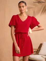 Love & Roses Red Scallop V-Neck Mini 100% Cotton T-Shirt Dress (AU8147) | $83