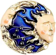 [RTY] Gothic Blue Moon Enamel Half Moon Brooch Pin Moon with Sun Face Lapel Pin Badges for Women Girls Charm Dress Suit Coat Decors, Zinc, no gemstone