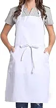 BIGHAS Adjustable Bib Apron with Pocket Extra Long Ties for Women Men Kitchen Home Cooking (White)