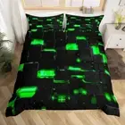 Green Geometry Square Ombre Bedding Set Queen Size Kids 3D Rendering Abstract