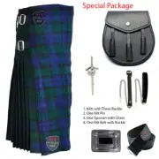 Mens Scottish Kilt 5 Pcs Set Tartans Belt Buckle Kilt Pin Sporran Black Watch