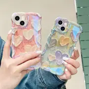 Heart Case For iPhone 15 Pro Max 14 13 12 Blue Ray Soft Silicone Back Wave Cover