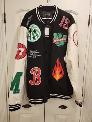 Boohoo Man Tall Graffiti Varsity Jacket Black Orange Limited Mens 5XL