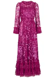 Needle & Thread Celia Sequin-embellished Tulle Gown - Dark Pink - 10 (UK10 / S) 10 (UK10 / S)