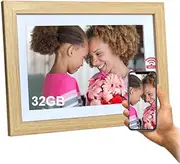 Ariv Hommey 10.1 Inch WiFi Cloud Digital Photo Frames, Built in 32 GB Storage, 1280x800 Album IPS Touch Screen, Type C, Auto-Rotate, Share Photos Videos Instantly for Frameo app (Wood Frame)