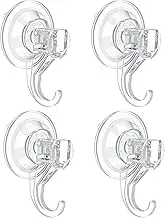 VIS'V Suction Cup Hooks, Small Clear Shower Suction Hooks Heavy Duty Vacuum Suction Cups with Hooks Removable Reusable Bathroom Suction Hooks for Tile Wall Window Glass Door 4 Pcs