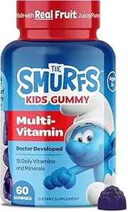 The Smurfs Chewable Multivitamin for Kids with 11 Essential Vitamins and 5 Minerals to Grow Taller | Vegan Blue Raspberry Smurfberry