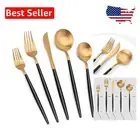 20-Piece Matte Gold Silverware Set with Black Handles - Elegant Dining Essential