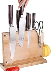 Magnetic Knife Block with Acrylic Shield 26*24 cm, Double Side Kitchen Knife Holder without Knives- Acacia Wood Universal Knife Storage Organizer with Powerful Magnet for Kitchen Counter (BurlyWood)