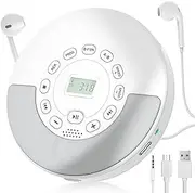 CD Player Portable with Bluetooth - Rechargeable Personal CD Player with Stereo Speakers,Anti-Skip Walkman CD Music Player for Car/Travel with Headphones and AUX Cable,Support CD USB AUX Input