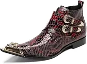 [Generic] Men Ankle Chelsea Boots Stylish Dress Party Handmade Genuine Leather Western Boot Metal Pointed Toe Double Monk Straps Cowboy Boots for Men ?