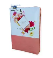 Biblia de Estudio Arco Iris para Mujer con Cierre RV1960 imit piel rosa y blanco