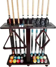 GACCO BILLIARDS Floor Pool Cue Rack Hold 9 Cue Sticks & Billiard Accessories. Corner Stand Pool Cue Holder Made of 100% Solid Hardwood with Billiard Scorer.CUE RACK ONLY (Traditional Mahogany)