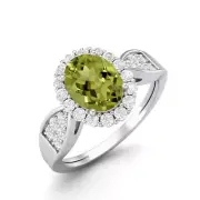 Natural peridot ring silver, oval gemstone, August birthstone, 925 Silver Ring