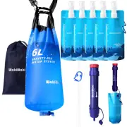 Gravity Water Filter Straw W/10xCollapsible Water Bottles Combo,Survival Camping