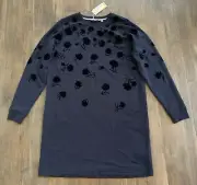 Boden Jasmine Sweatshirt Dress Textured Velvet Navy Blue Long Sleeve Sz US 14L