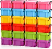 24 Pack 6 Colors Small Plastic Storage Container, Mini Plastic Latch Box with Lid Stackable Craft