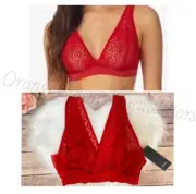 Women's Dkny Sheer Pure Lace Bralette Bra Wireless Size Small Medium Large Red