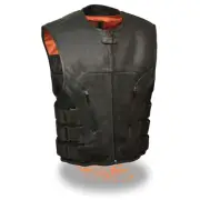 Milwaukee Leather Men's Bullet Proof Look Swat Vest One Panel Back & Gun Pockets