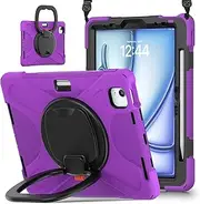 Tablet Case Cover Case Compatible with iPad Air 11 inch 2024 Released,Heavy Duty TPU Shockproof Kids Case,360 Degree Rotating Multi-Function Grip Bracket+Shoulder Strap Rugged Cover Case for Tablet(Pu