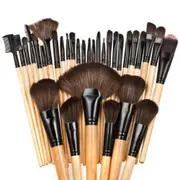 32Pcs Makeup Make Up Eyeshadow Brush Set Cosmetic Tool Kit Leather Case - Wood