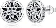 [YueYuan] Viking Rune Earrings 925 Sterling Silver Black Onyx Earring Celtic Stud Earring Viking Jewelry for Men Father Husband, 0.39in/10 mm, Sterling Silver, No Gemstone