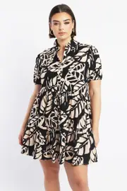 Black Floral Puff Sleeve Button Through Shirtdress