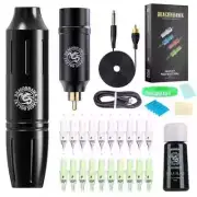 Rotary Tattoo Machine Makeup Kit Power Silicone Case Cartridge Needles Set
