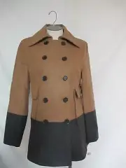 Nine West Colorblock Wool blend PeaCoat Camel/Grey NWT