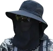 [generic] Wide Brim Bucket Hat, Breathable Hats for Men, Large Brim Sun Hat for Fishing Camping Picnic Outdoor Black