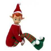 12" Plush Christmas Elf Doll – Poseable Shelf Sitter with Dangling Legs White