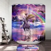 Crazy Funny Art Laser Space Cat on Unicorn Eating Taco Shower Curtain