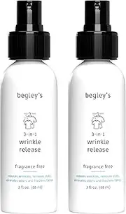 Begley's No-Iron Wrinkle Remover, Quick Fix Wrinkle Release, Static Cling Remover, Fabric Freshener - Plant-Derived, USDA Certified Biobased - Fragrance-Free, 3 oz Travel Size, 2 Pack