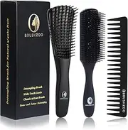 BRUSHZOO Detangler Brush for Curly Hair, Hair Brushes for Women Men or Kids Black Natural Hair, Detangling Brush for Natural 3/4abc Wet Dry Hair (Black)