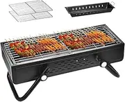 Barbecue Charcoal Grill, Charcoal Grill Portable, Foldable Charcoal Grill with Storage Bag and Stainless Steel Baking Mesh, Compact Portable Grill for Patio, Outdoor, Backpacking,Black
