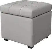 Leather Ottomans with Lid High-Resilience Foam Ottoman Foot Rest Sturdy Stuffed Pouf Ottoman Grey Square Vanity Stool