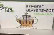 Glass Teapot with Stainless Steel Infuser Lid Kettle Stovetop Safe Leaf 27 oz.