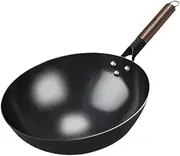 Traditional Iron Wok for Gas and Induction Cookers with Wooden Handle, Without Ear, 34CM