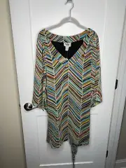 NWT Bob Mackie V Neck Chiffon Striped Blouse with Belt women's plus size 5X