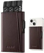 [VULKIT] Magnetic Wallet Card Holder Phone Card Holders Slim Leather Pop Up Case NFC/RFID Blocking, Compatible with iPhone 16/15/14/13/12 Series Espresso
